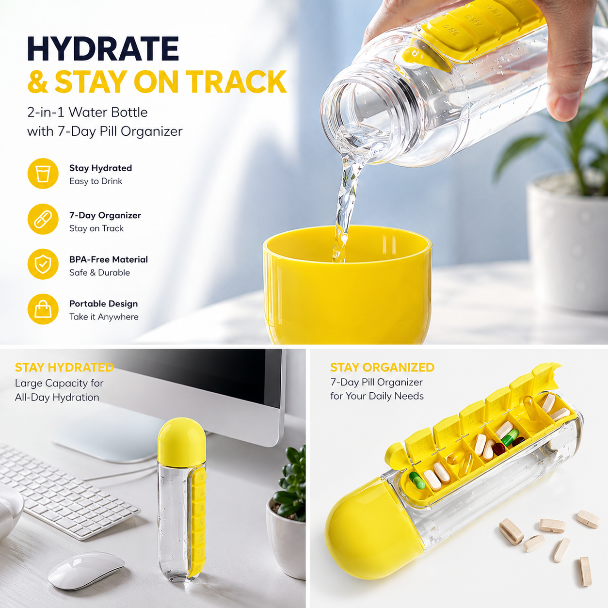 Portable pill Organizer Water Bottle