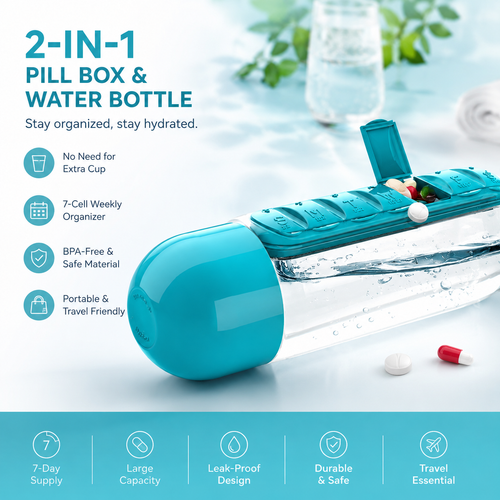Portable pill Organizer Water Bottle